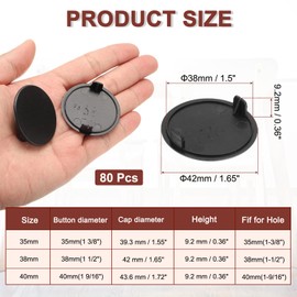 uxcell 80Pcs Hinge Hole Covers, 38mm(1 1/2") Dia Plastic Concealed Hinge Hole Cover Plug Cap Round Flush Type Caps for Furniture Cabinet Cupboard Wardrobe Dresser, Black