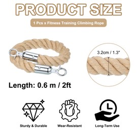 sourcing map Jute Stanchion Rope 2ft x 1.3 Inch Safety Queue Braided Jute Ropes with Snap Hooks, Crowd Control Line Barrier for Movie Theaters Grand Openings Hotel Celebration