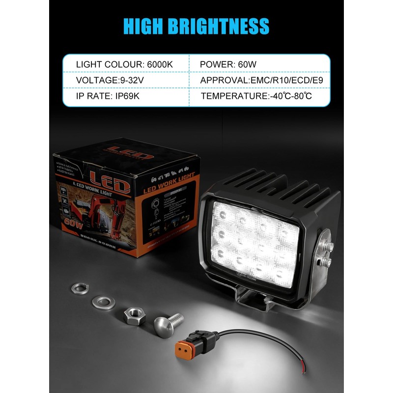 ZIMABLUE 5 Inch 60W Tractor Work Light, Led Pod Lights,6000