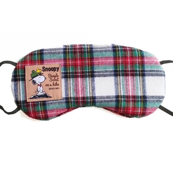 SNOOPY Eye Mask for Sleeping, Terry Cloth, Comfortable, Urethane Cushion, Ear Hanging, Women's, Cute, Character, Snoopy Plaid, Tartan White, Made in Japan
