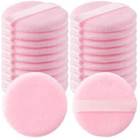 HINZIC 25 Pack Round Powder Puffs for Foundation Makeup Applicators, Soft Cotton Skin-Friendly Face Powder Sponge Velour Velet Puffs Pads for Cream Cosmetics- Pink