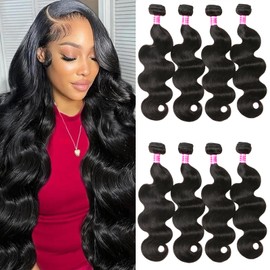 Body Wave Bundles Human Hair 4 Bundle 12a Natural Black Bundles Human Hair 100% Brazilian Hair Quick Double Weft Weave Bundle Hair Extensions For Woman 18 20 22 24 Inch