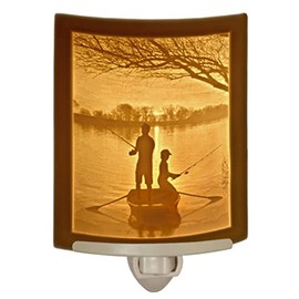 The Porcelain Garden Fishing Night Light, Father and Son, First Catch Porcelain Lithophane Night Light, decorative wall plug in for nursery, bedroom kitchen, bath, hallway