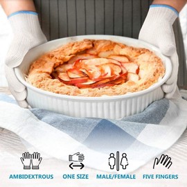 Heat Resistant Gloves Oven Gloves Heat Resistant with Fingers Kitchen Mitts Pot Holders Cotton Mitts Kitchen Double Oven Holders with Fingers White 2 Pairs