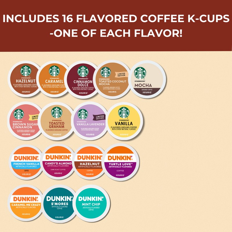 Starbucks & Dunkin’ Flavored Coffee Pods Variety Pack – 16