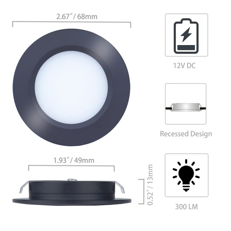 Hoysum 12v Under Cabinet Lights for RV Boat Ceiling Black