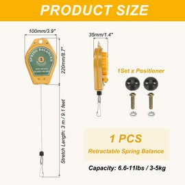 PATIKIL Retractable Spring Balancer, 6.6-11lbs (3-5kg) Bearing Spring Tool Load Balancer 9 Feet Adjustable Cable Retractor Holder with Positioner for Assembly Line Hanging, Yellow