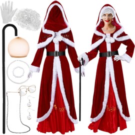 Croknit 10 Pcs Women's Mrs. Claus Santa Costumes for Adult Women Deluxe Christmas Party Cosplay (Vintage,X-Large)