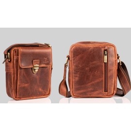 MATADOR Small Compact Genuine Leather Shoulder Bag Men's Leather Shoulder Bag Women's Leisure Bag Holiday Bag, tan, vintage