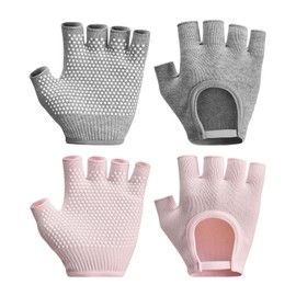 UDNFHL 2 Paar Frauensporthandschuhe, Nicht Rutschfeste, Atmungsaktive Handschuhe, Sportgeräte, Geeignet Für Yoga, Fitness, Radfahren (Grau, Rosa).