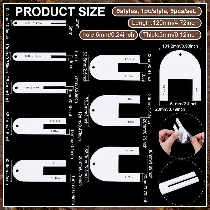 BENECREAT 9Sizes Quick Pleater, Acrylic Sewing Tools 1.27~10.12cm Quick Pleater