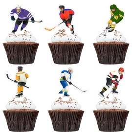 48 piezas de decoración para cupcakes de hockey, jugador de hockey, decoración de cupcakes para hockey sobre hielo, hockey sobre hielo, fiestas temáticas de niños, niñas, fiestas de cumpleaños