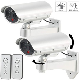 VisorTech Outdoor Camera Dummies: Set of 2 Dummy Security Cameras, Motion Sensor, Alarm Function (Dummy Video Camera, Dummy Cam, Security Cameras)