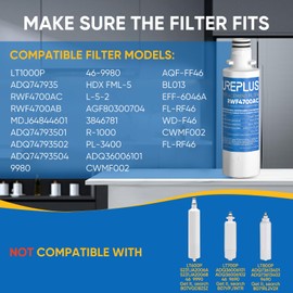 PUREPLUS ADQ747935 Replacement for LG LT1000P LT1000 Kenmore Elite 9980 LT1000PC, MDJ64844601 ADQ74793501, LMXS28626S, LFXS26973S, LT120F Refrigerator Water and Air Filter,3Pack, Model: RWF4700AC