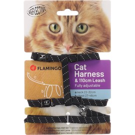 Flamingo Cat Harness with leash Elza Black 22-32cm 27-46cm 110cm 10mm