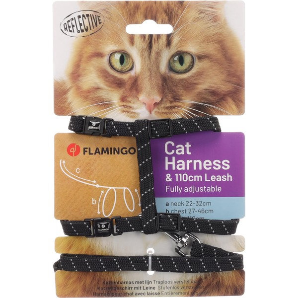 Flamingo Cat Harness with leash Elza Black 22-32cm 27-46cm 110cm