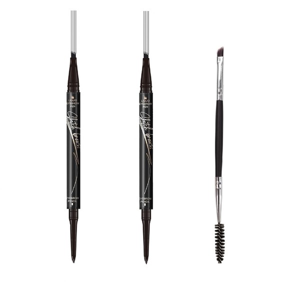 2 Packs 2-in-1 Dual-Ended Waterproof Eyebrow Pencil with 4-Fork-Tip Brow
