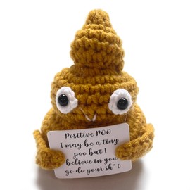 SHUAISHIDAI Positive Poo Knitted with Positive Card, Mini Funny Creative Cute Knitting Patterns 3 inch Yellow Crochet Poo Doll Toys Cheer Up Gifts for Friends Party Decoration Encouragement