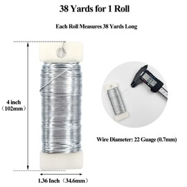 Honigo 22 Gauge Silver Metal Floral Wire, 38 Yards/35 Meters,for Christmas Wreaths,Tree Decoration,Flower Arrangement,Craft Wire,Flower Wire,Garden Wires,Flowers Bouquet Accessories,Jewelry Wires DIY