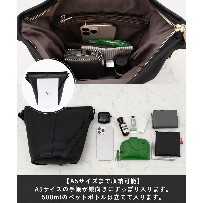 VITAFELICE sib-20049n Women's Genuine Leather Bucket Shoulder Bag, Black