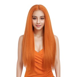 Noble Satr 150% Density 13x4x1 Yaki Synthetic Lace Front Wig Black Long Yaki Straight Hair Glueless Lace Front Wigs for Black Women 26 inch OR16#