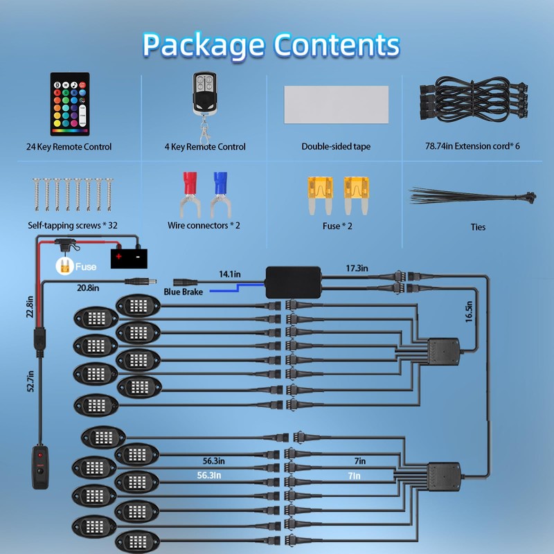 16Pods Segmented RGB LED Rock Lights Kit with APP/RF Remote