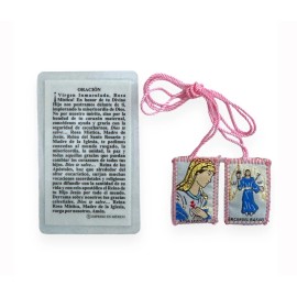 Virgen Rosa Mistica Tarjeta de Oracion Escapulario 2 Pc Set Prayer Card Spanish