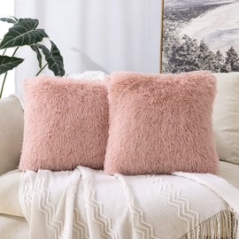 MIULEE Faux Fur Cushion Covers Fluffy Throw Pillow Case Soft Decorative Square Cute Pillow Plush Case For Livingroom Sofa Bedroom 20 x 20 Inch 50 x 50cm Leather Powder Pack of 2