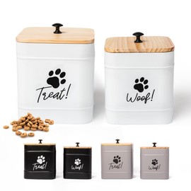 DD 2 Pack Dog Treat Container for Countertop, White Dog Treat Jar with Airtight Lid, Dog Cookie Jar for Kitchen Counter, Metal Pet Treat Organizer, Small Dog Treat Canister Farmhouse Dog Food Storage
