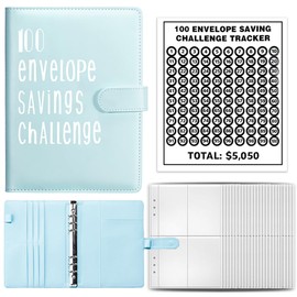 Sfocgoi 100 Envelopes Money Saving Challenge, 2025 A5 Money Saving Budget Binder, Savings Challenges Book and Digital Stickers, Easy and Fun Way to Save $5,050 (Blue)