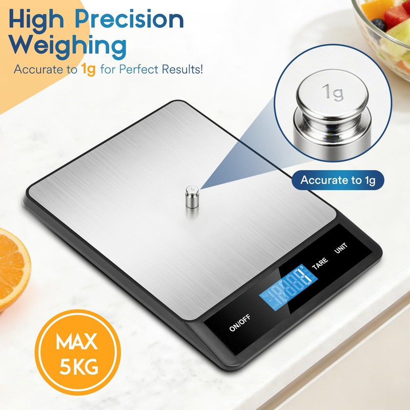 Zivacate 15 kg Digital Kitchen Scales, 1 g Precision, Kitchen