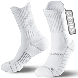 Rahhint Coolmax 3 Pack Compression Running Socks Men Women Anti Blister Socks Walking Socks with TAB Design, Compression Zone, Venting Mesh Network and Arch Support，White 3-5