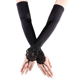 BLMHTWO Long Black Fingerless Gloves, Opera Gloves 1920s Stretchy Elbow Black Glove Fancy Dress for Banquets, Operas, Balls and Weddings