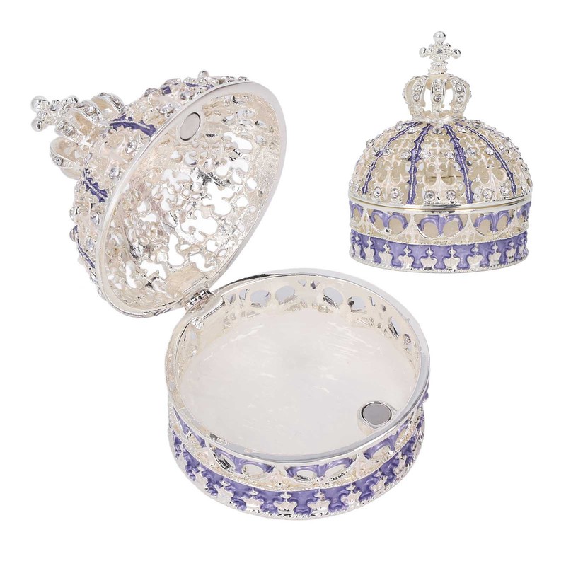 Metal Trinket Box Purple Crown Shape Shiny Elegant Exquisite Zinc