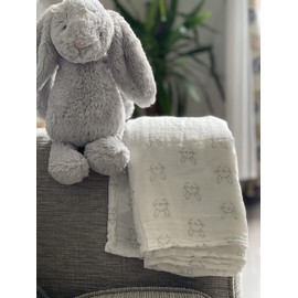 Organic Sury 70% Bamboo 30% cotton Blanket for Multi Use suitable for newborn to toddler. 120 * 120 cm 47"x47" Extra Large Unisex neutral prints for Stroller cover, Swaddling, Bath towel and more