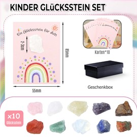 GUJOXILA Pack of 10 Gemstones for Children Lucky Stones Raw Stone Set for Treasure Hunt Christening Gift Children's Birthday Communion Party Favours Colourful Lucky Charm Stone