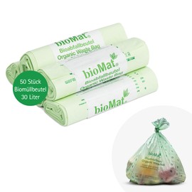 bioMat Compostable 30 L Organic Waste Bags, 50 Bags, Premium Quality, DINplus Certified, Climate Neutral, Made in Germany