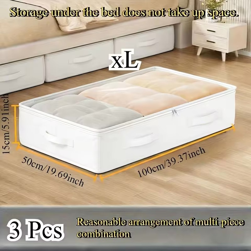3 Pcs Foldable Storage Boxes for Clothes, Underbed Storage Organizer
