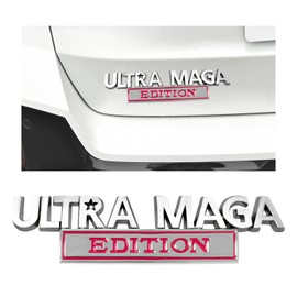 Sylvil Ultra MAGA Edition Emblems, 3D Raised Shinny Metal Letter MAGA Label Emblem Sticker, Strong Adhesive Cool Ultra MAGA Edition Badge Fender Bumper Decal, Car Accessories (Sliver & Wine Red)