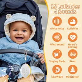 Baby White Noise Machine for Car Rides - 20 Soothing Sounds, USB-C Rechargeable, Night Light for Strollers, Cribs & Travel