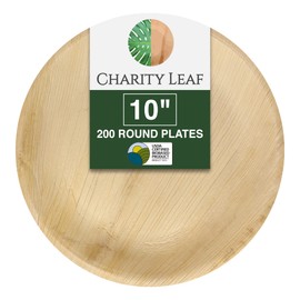 Charity Leaf Disposable Palm Leaf 9" Round Plates (200 pieces) Bamboo Like Serving Platters, Disposable Boards, Eco-Friendly Dinnerware For Weddings, Catering, Events