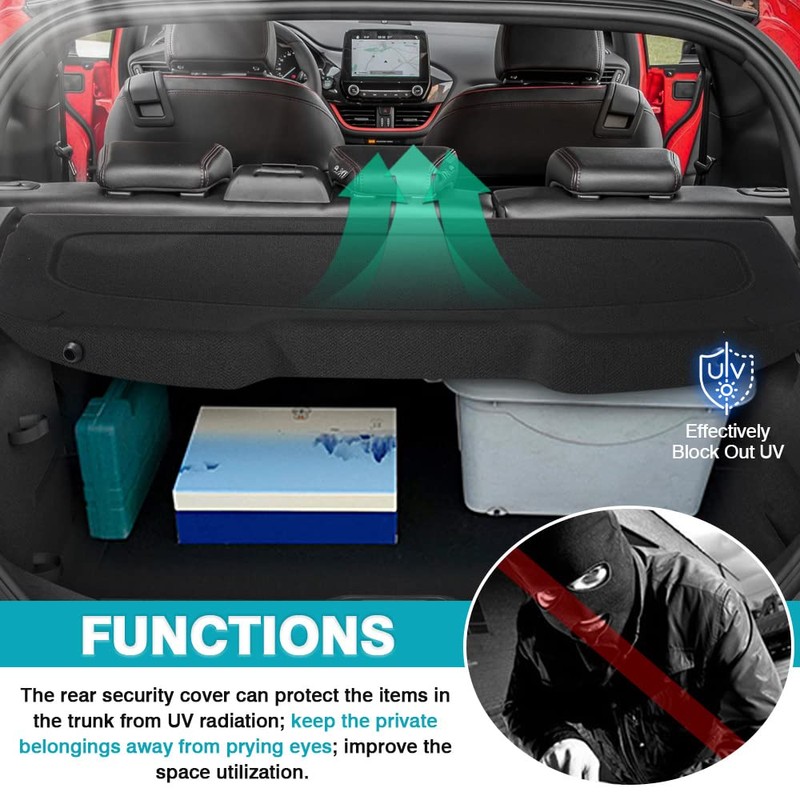 Powerty Cargo Cover for Ford Fiesta Hatchback 2011-2019 Retractable Trunk