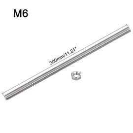 TA-VIGOR 6Pcs M6 x 300mm Fully Threaded Rod, 304 Stainless Steel Studding Rod Bar, Right Hand Threads Rods with 6Pcs Hex Nuts for Anchor Bolts, Clamps, Hangers and U-Bolts