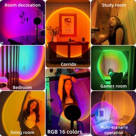 JIMEI Sunset Lamp Projector Led Party Night Lights Bedroom Decor Aesthetic RGB Sun Lamp Sunlight Sunrise 10w 360° Rotation Lighting Home/Christmas Gifts for Women