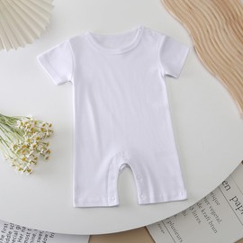 FITFIFTH POD Infant Boys Girls Romper Unisex Baby Jumpsuit White Short Sleeve 100% Cotton Baby Clothes Soft Outfit 6-9 Months