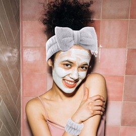 ACO-UINT 6Pcs Spa Headbands and Wrist Washbands Set, Headbands for Washing Face Towel Wristbands Make Up Headbands, Skincare Headbands Absorbent Wrist Sweatbands (Beige and Gray)