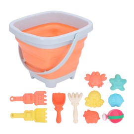 11Pcs Children Sandpit Toy Interactive Educational Reliable Sand Mold Rake Shovel Beach Sand Toy Set for Boys and Girls Orange Folding Bucket