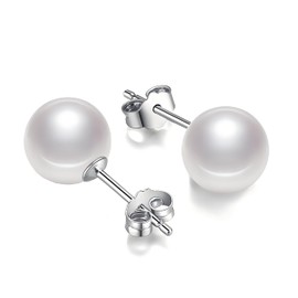 Schmuckwilli Pearl Earrings for Women and Girls - with White Round Pearls - Elegant Earrings with Mallorca Shell Pearls for Any Occasion - Stud Earrings - Pearl Earrings, Pearl Pearl Shell, Pearl