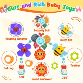 HappyKidsClub Pram Toy, Pram Chain Girls Boys, Baby Toy 0-18 Months, Newborn Baby Gift (Garden)