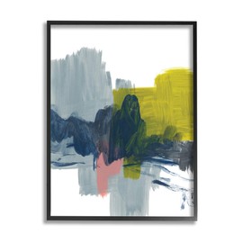 Stupell Industries Lively Abstract Brush Strokes Blue Grey Yellow, Designed by Bronwyn Baker Black Framed Wall Art, 16 x 20